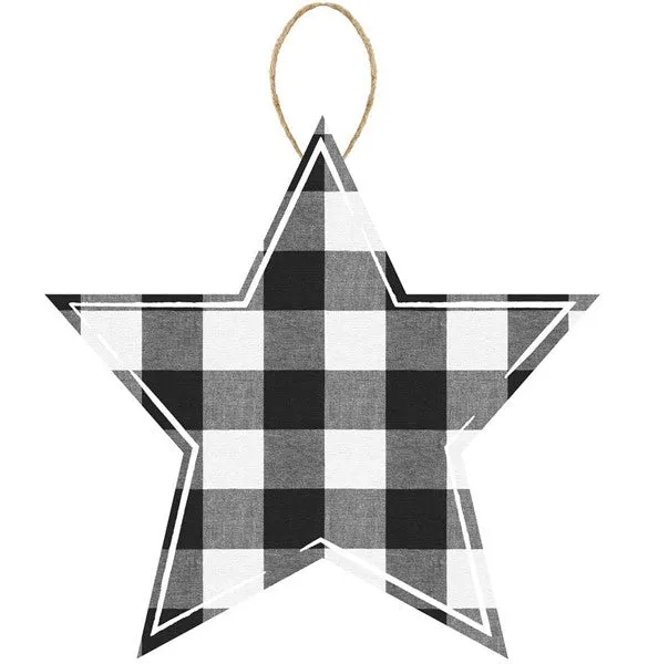 12" Black Grey White Plaid Star Sign AP858402