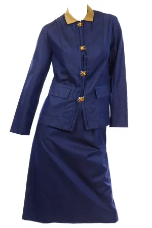 1960s Bill Atkinson Glen of Michigan Navy Blue Vintage Skirt & Jacket Suit