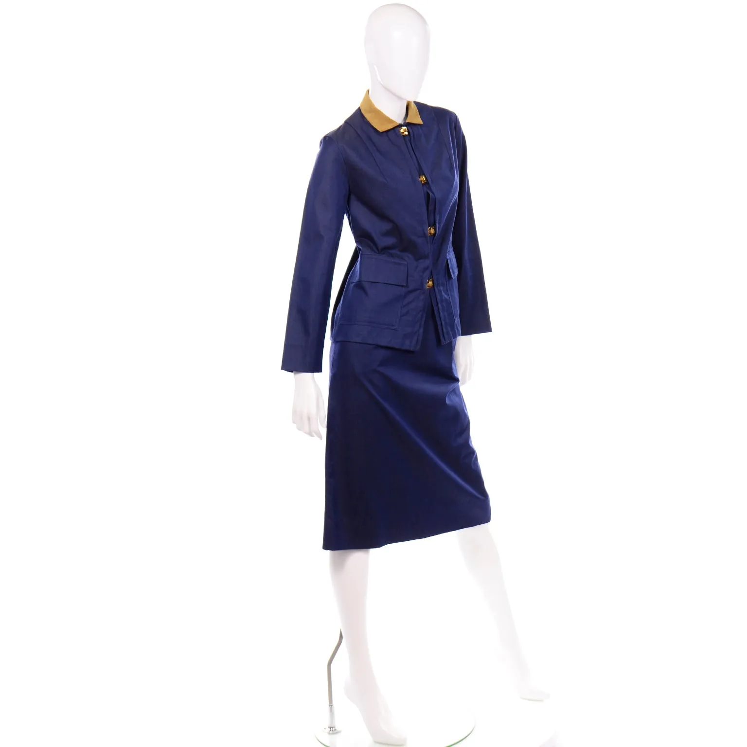 1960s Bill Atkinson Glen of Michigan Navy Blue Vintage Skirt & Jacket Suit