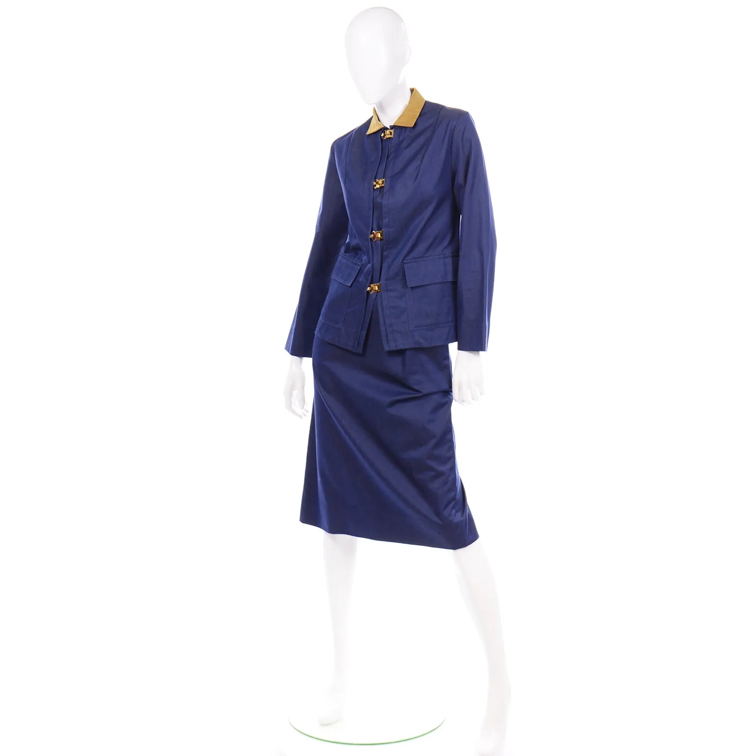 1960s Bill Atkinson Glen of Michigan Navy Blue Vintage Skirt & Jacket Suit