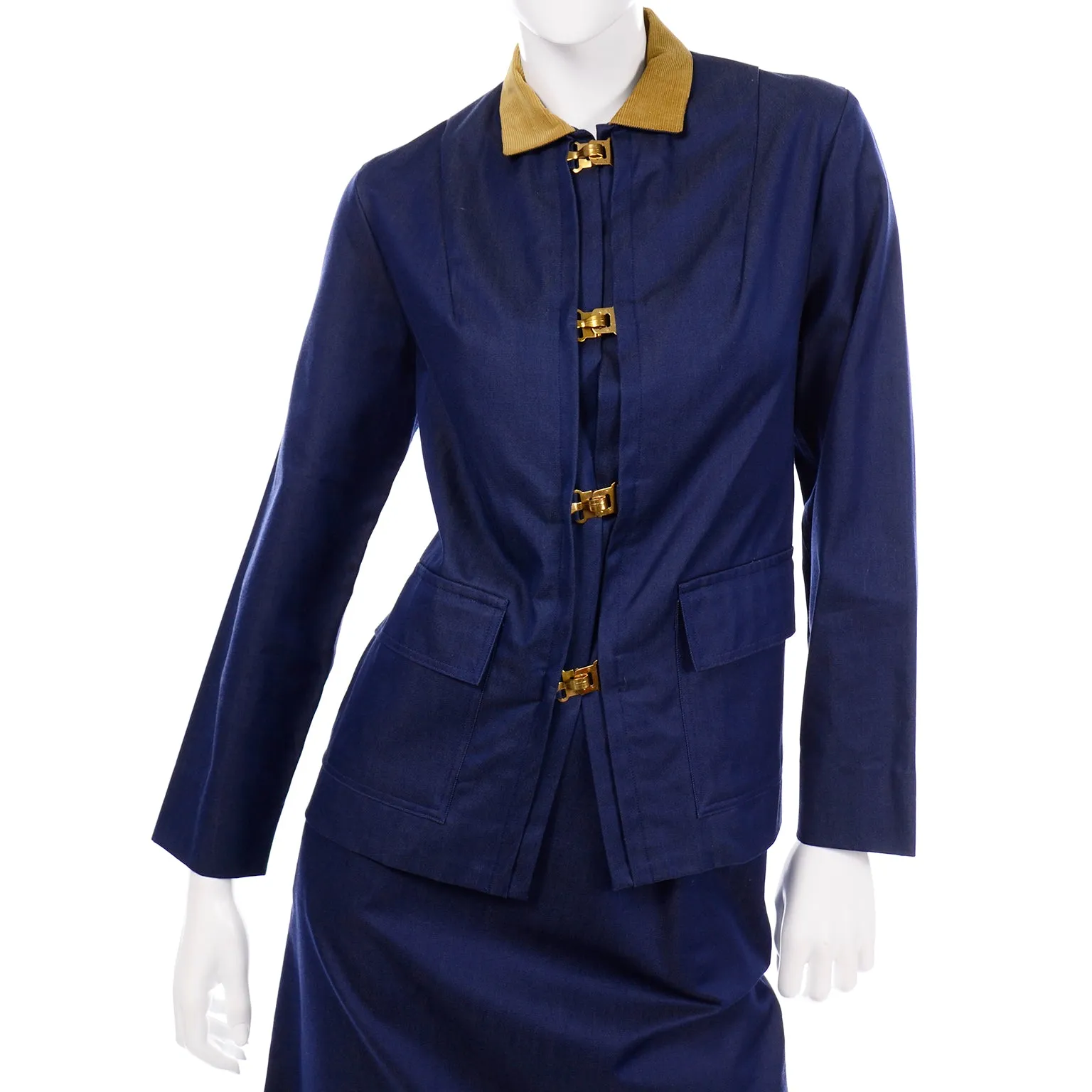 1960s Bill Atkinson Glen of Michigan Navy Blue Vintage Skirt & Jacket Suit