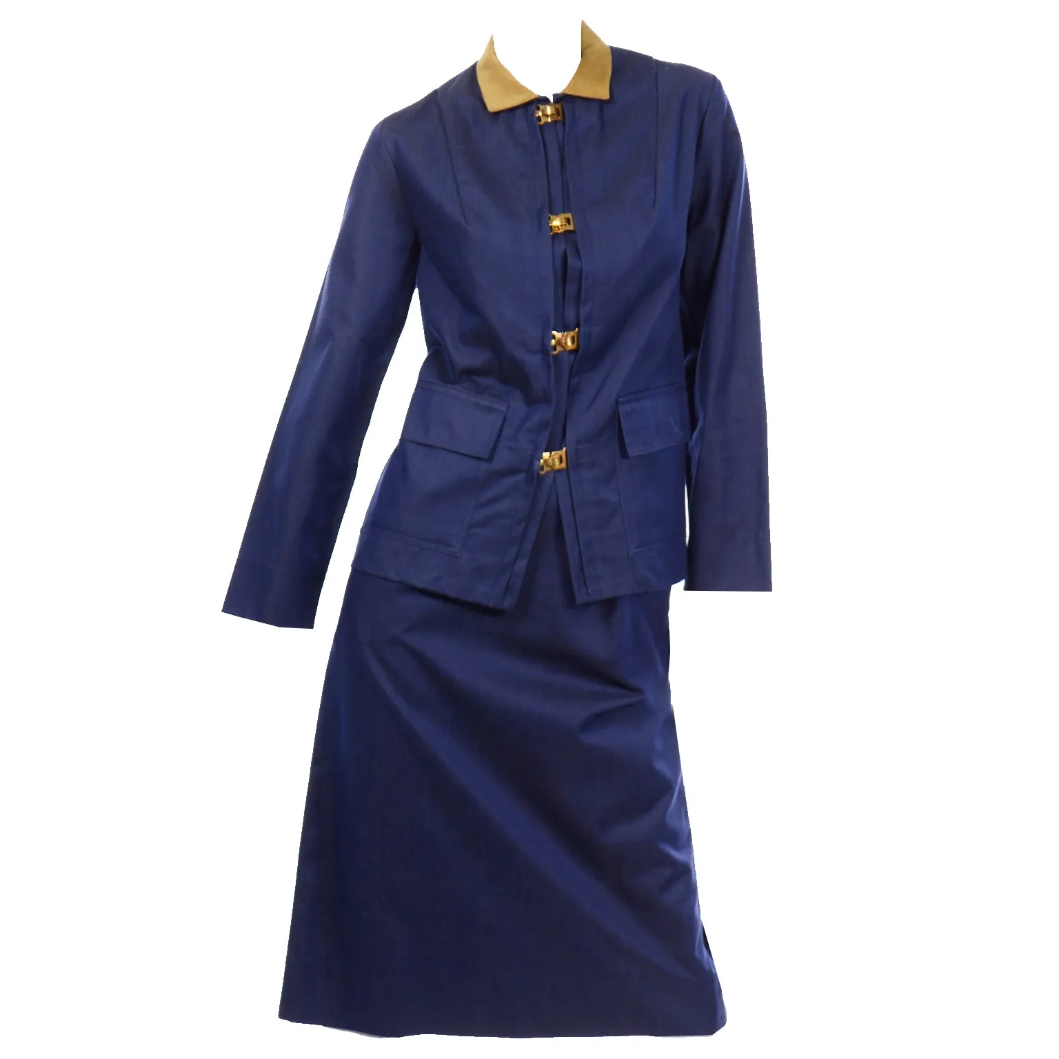 1960s Bill Atkinson Glen of Michigan Navy Blue Vintage Skirt & Jacket Suit