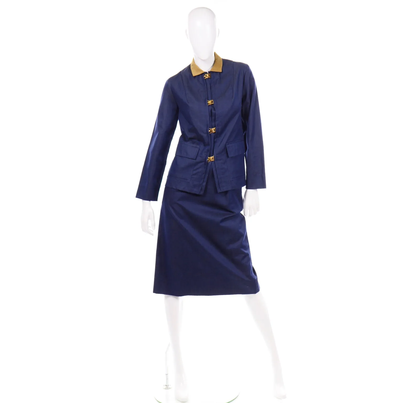 1960s Bill Atkinson Glen of Michigan Navy Blue Vintage Skirt & Jacket Suit