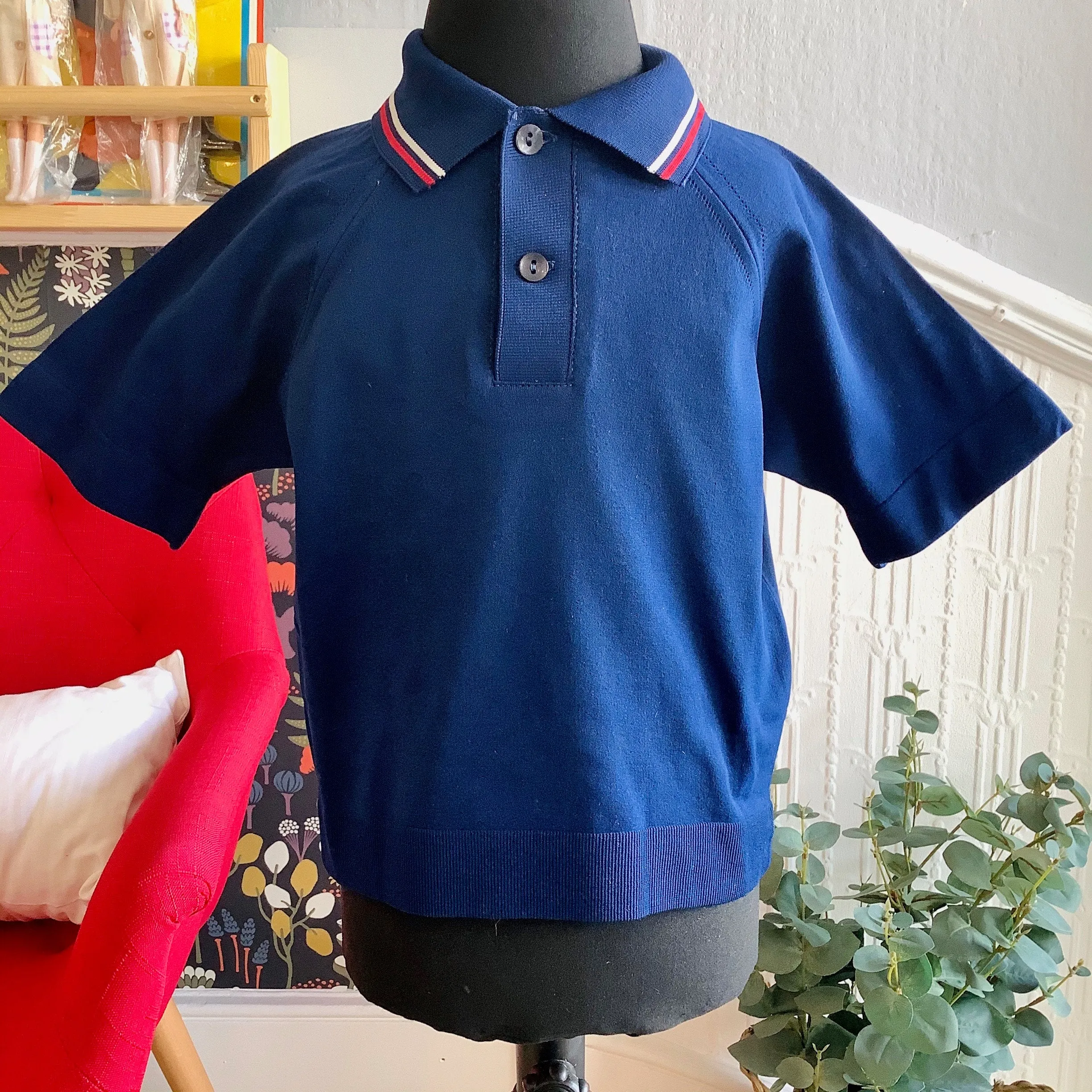 1970's  Navy Mod Polo Shirt  2-3Y