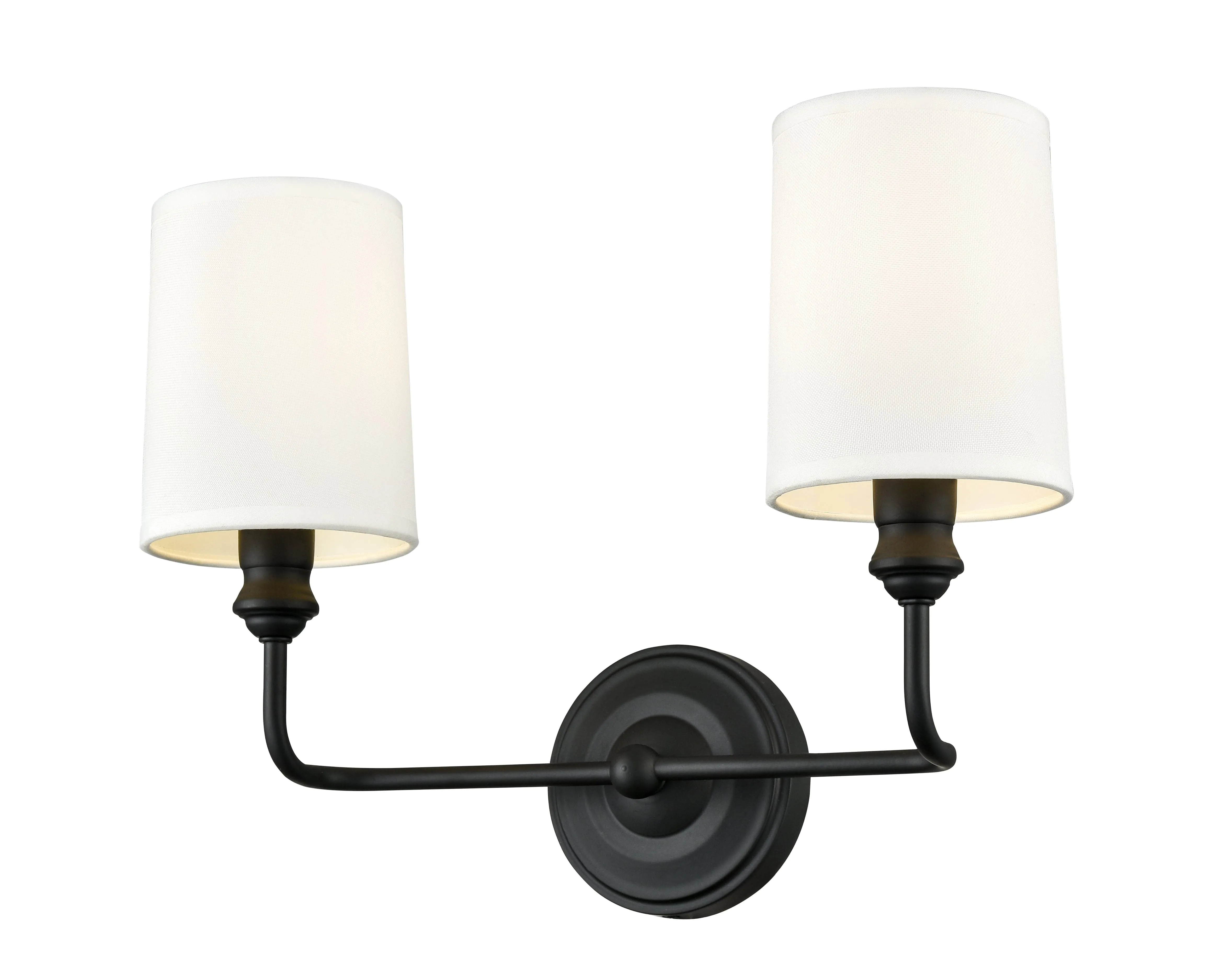 2 Lamps Leena Vanity Light - Matte Black - White Fabric Shade - 15.25in. Wide