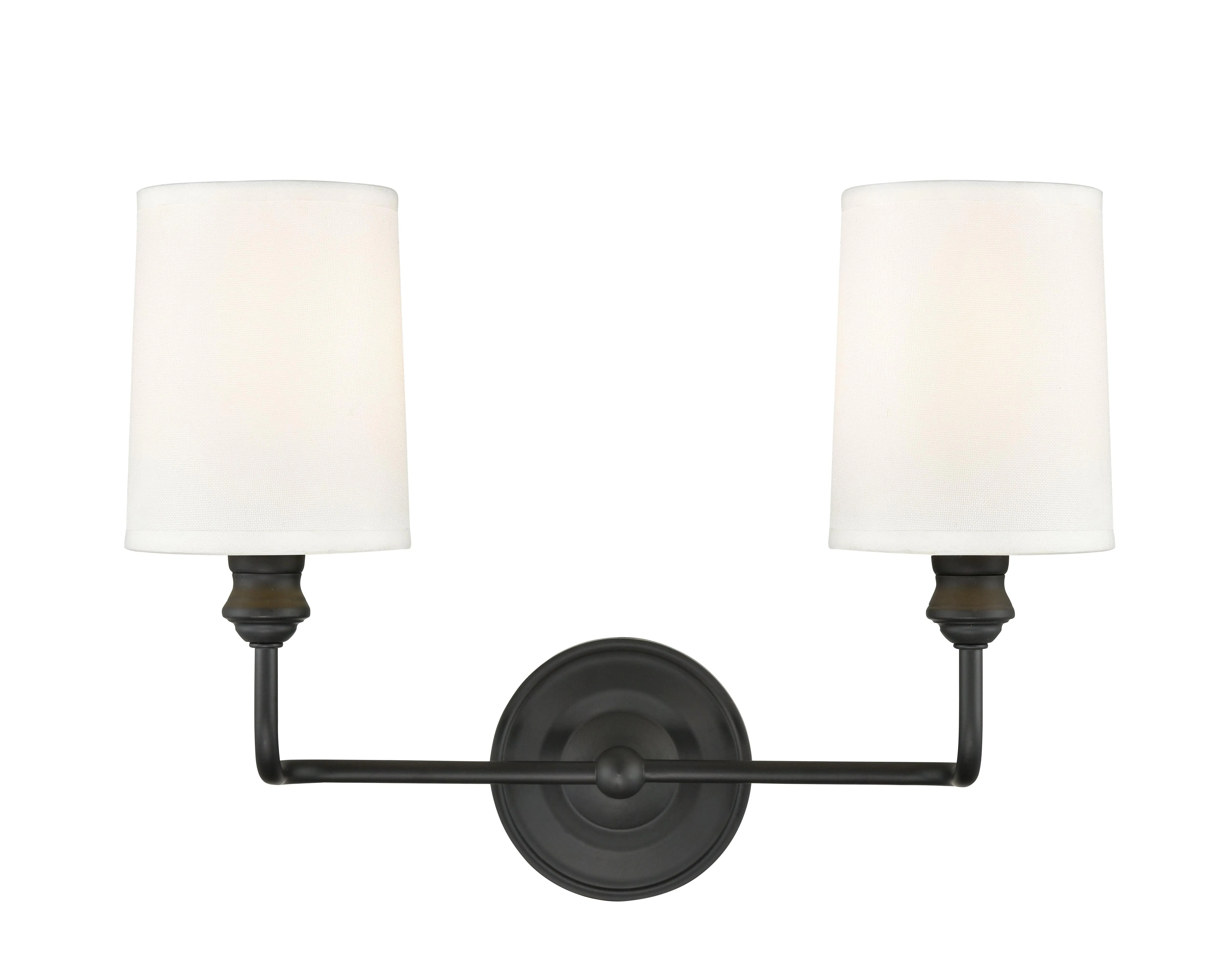 2 Lamps Leena Vanity Light - Matte Black - White Fabric Shade - 15.25in. Wide