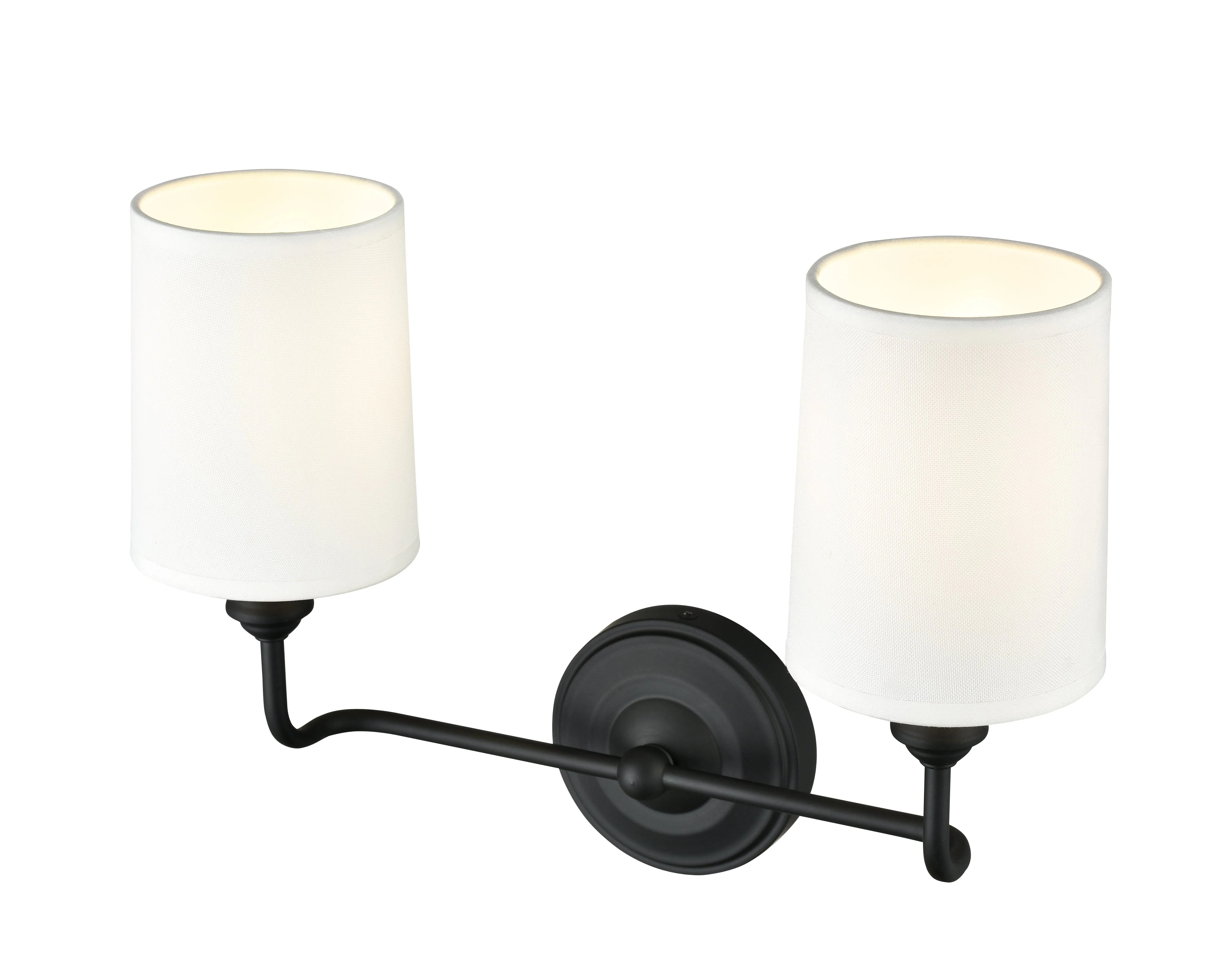 2 Lamps Leena Vanity Light - Matte Black - White Fabric Shade - 15.25in. Wide