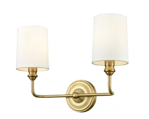 2 Lamps Leena Vanity Light - Vintage Brass - White Fabric Shade - 15.25in. Wide