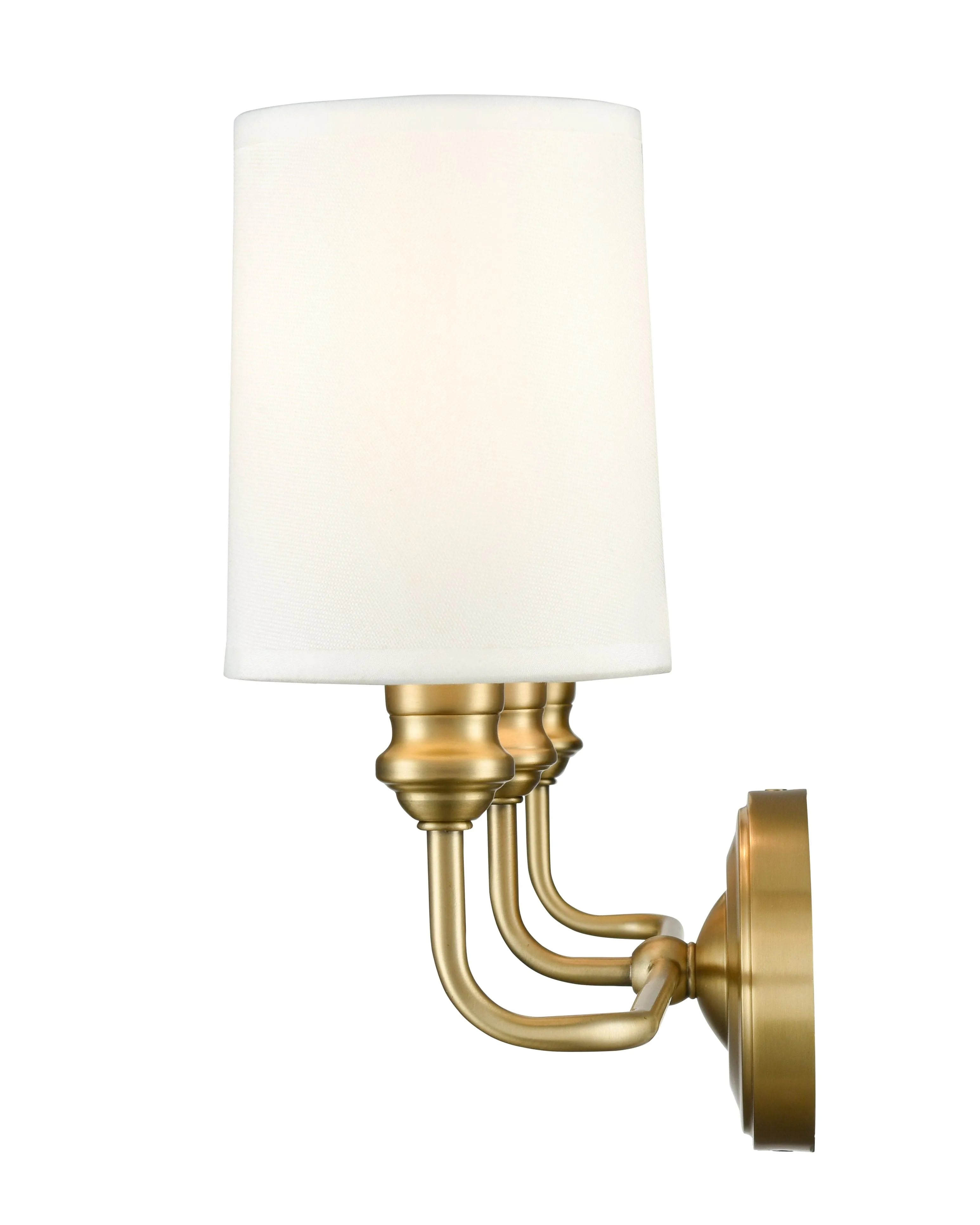 3 Lamps Leena Vanity Light - Vintage Brass - White Fabric Shade - 22in. Wide