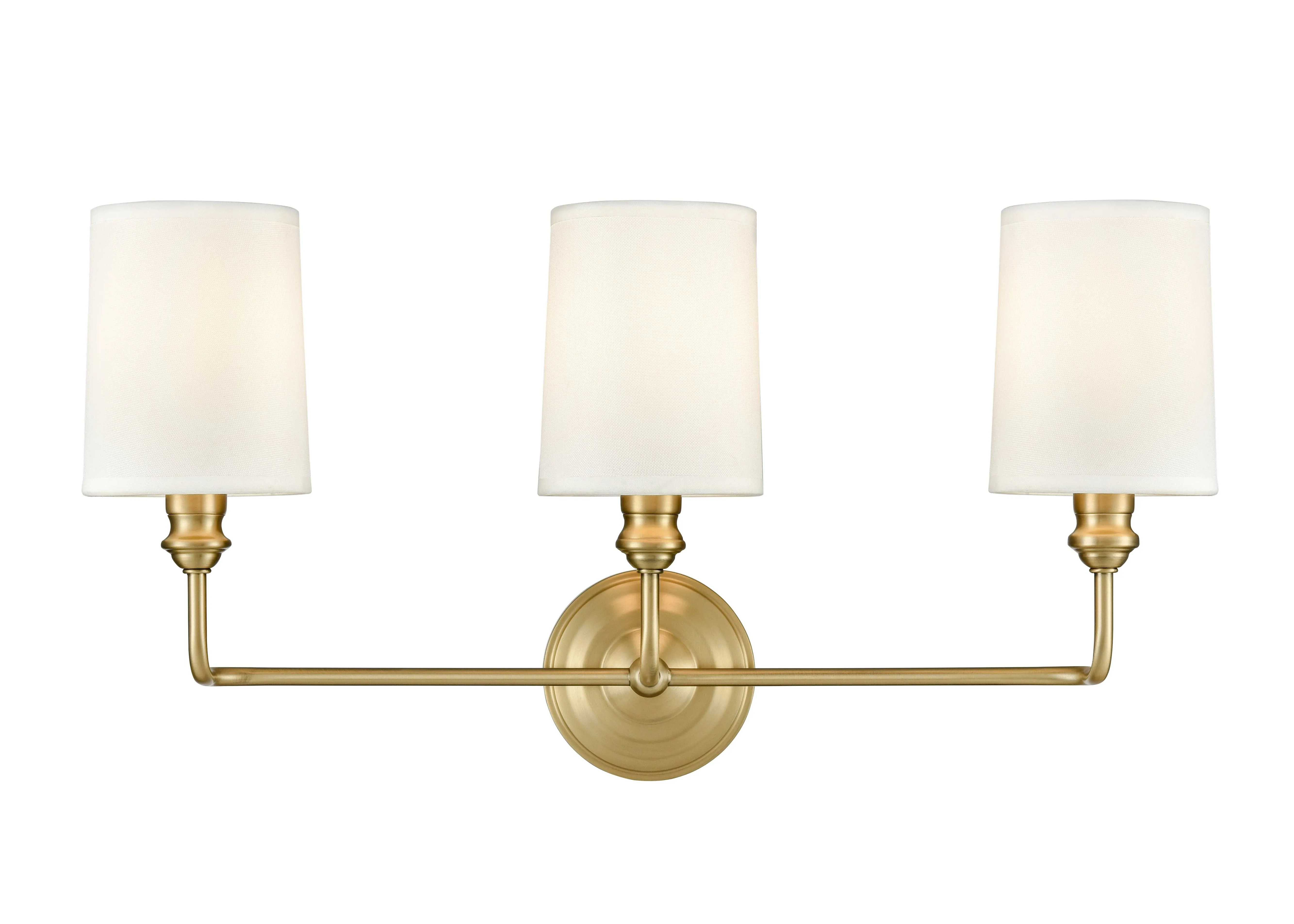 3 Lamps Leena Vanity Light - Vintage Brass - White Fabric Shade - 22in. Wide