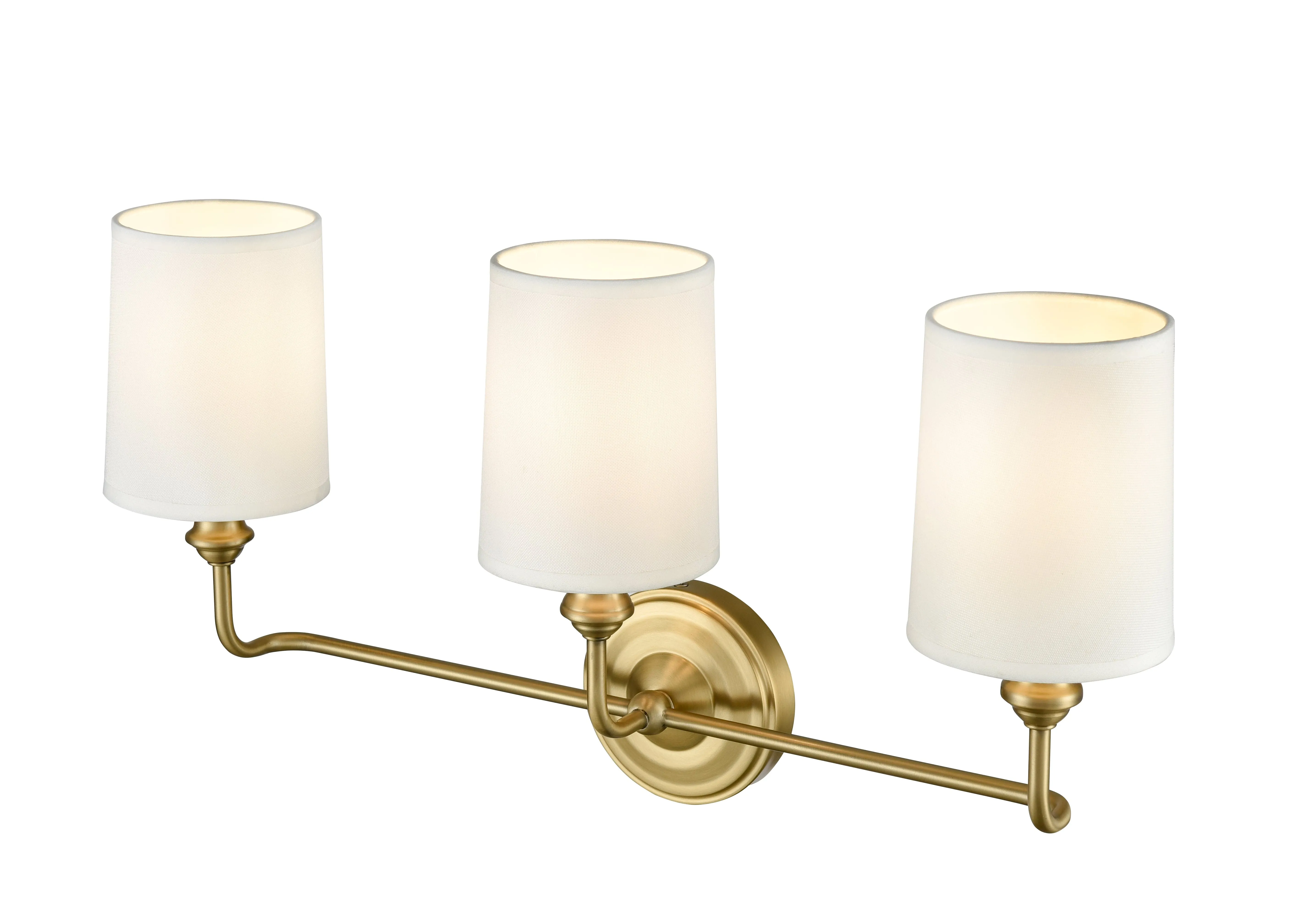 3 Lamps Leena Vanity Light - Vintage Brass - White Fabric Shade - 22in. Wide