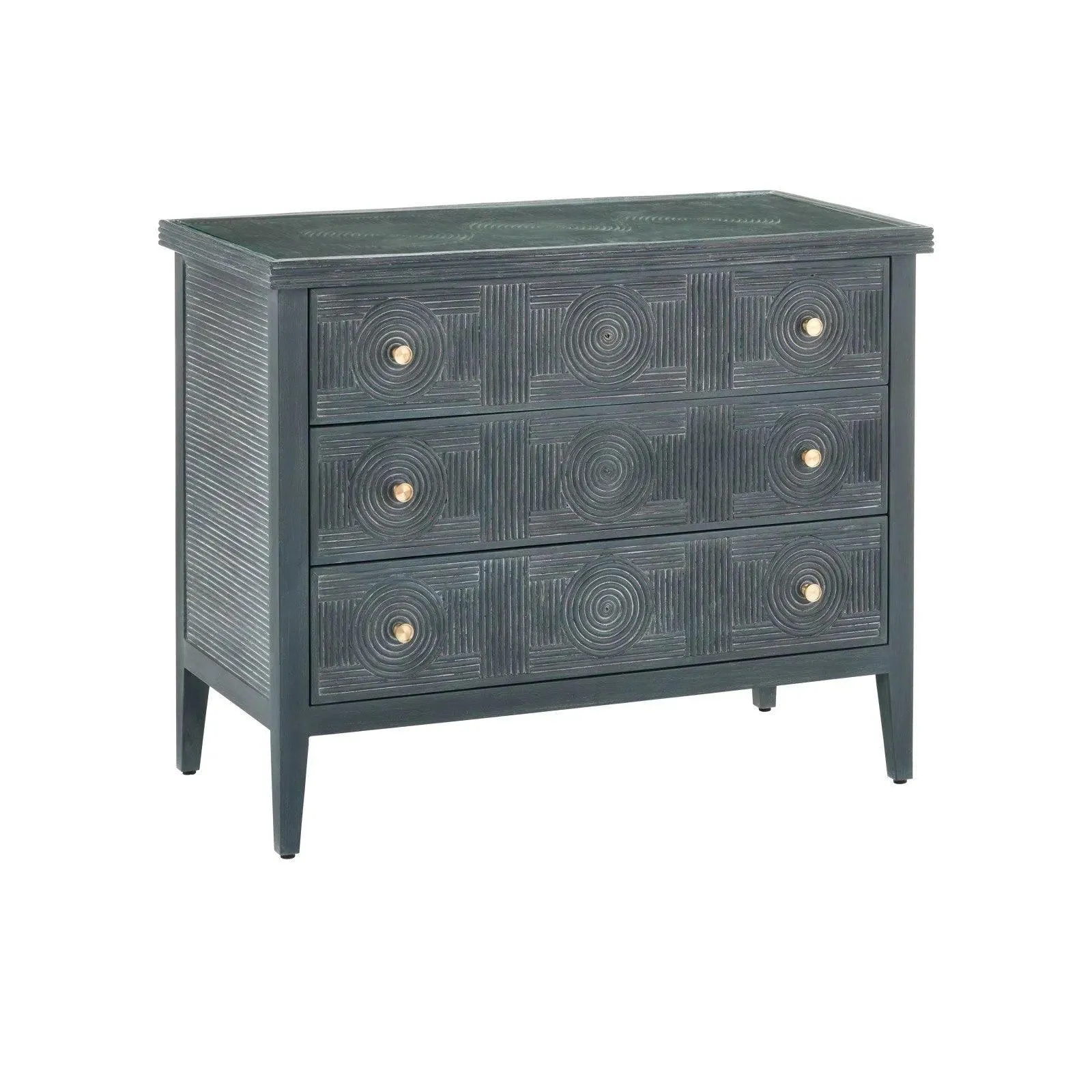 38 in. Santos Vintage Wood and Glass Blue Chest