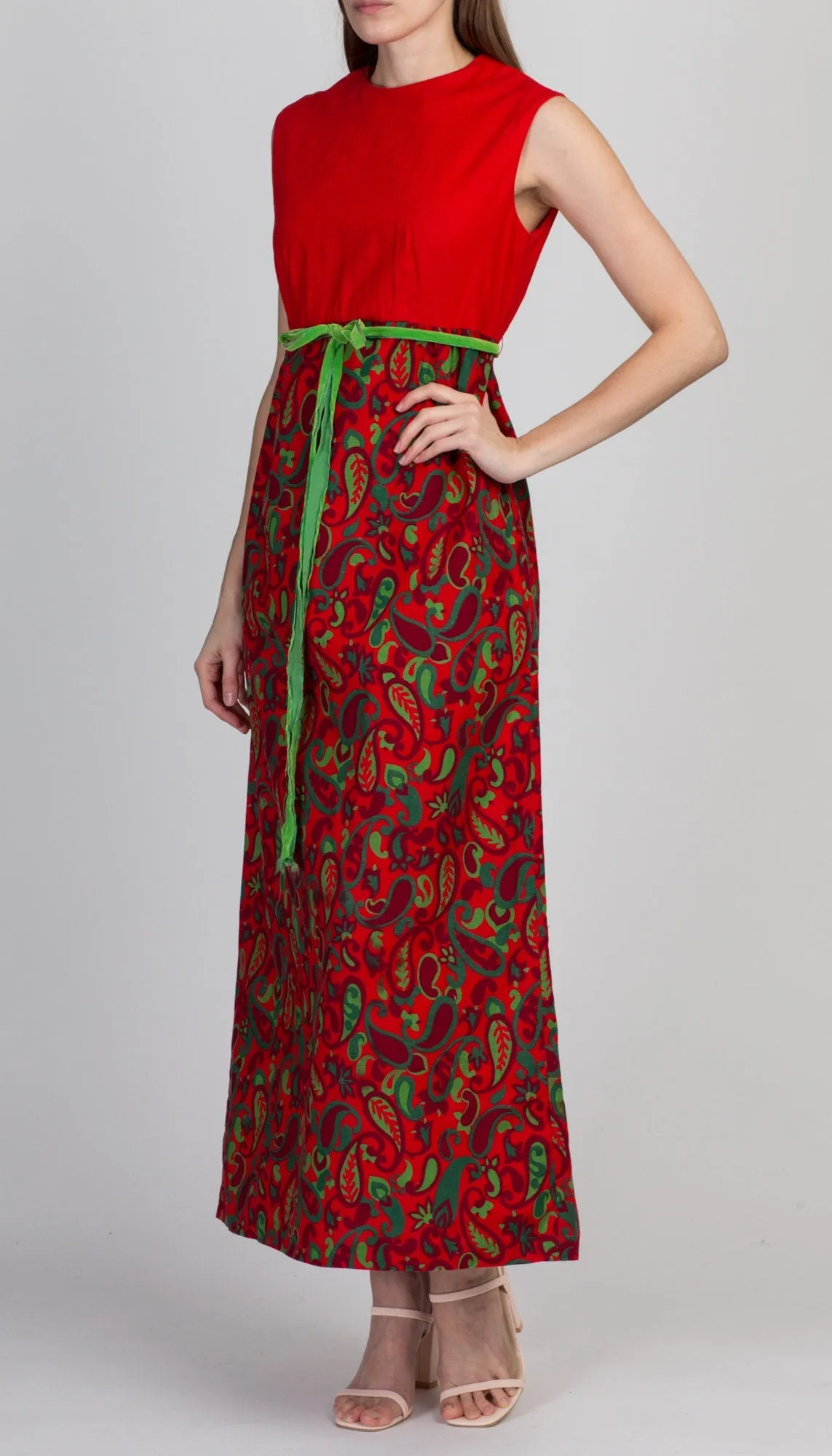 60s Red Paisley Maxi Dress - Small