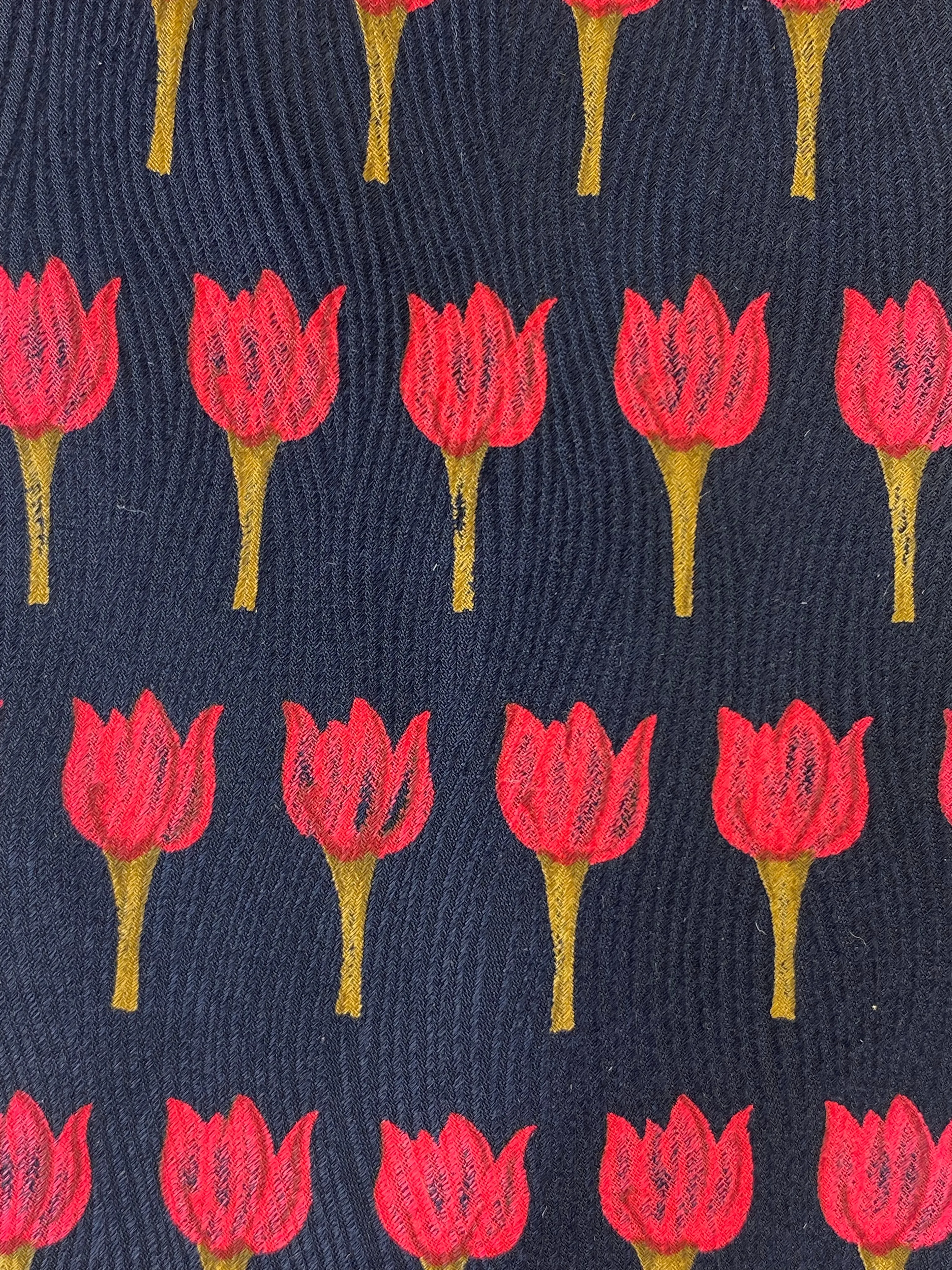 90s Deadstock Silk Necktie, Men's Vintage Navy Red Floral Tulip Pattern, NOS