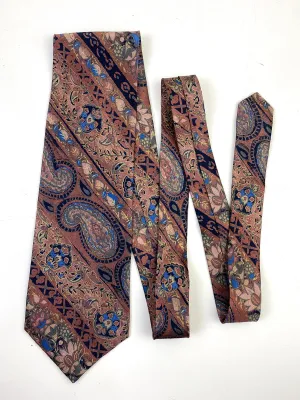 90s Deadstock Silk Necktie, Men's Vintage Pink/ Blue Paisley Pattern Tie, NOS