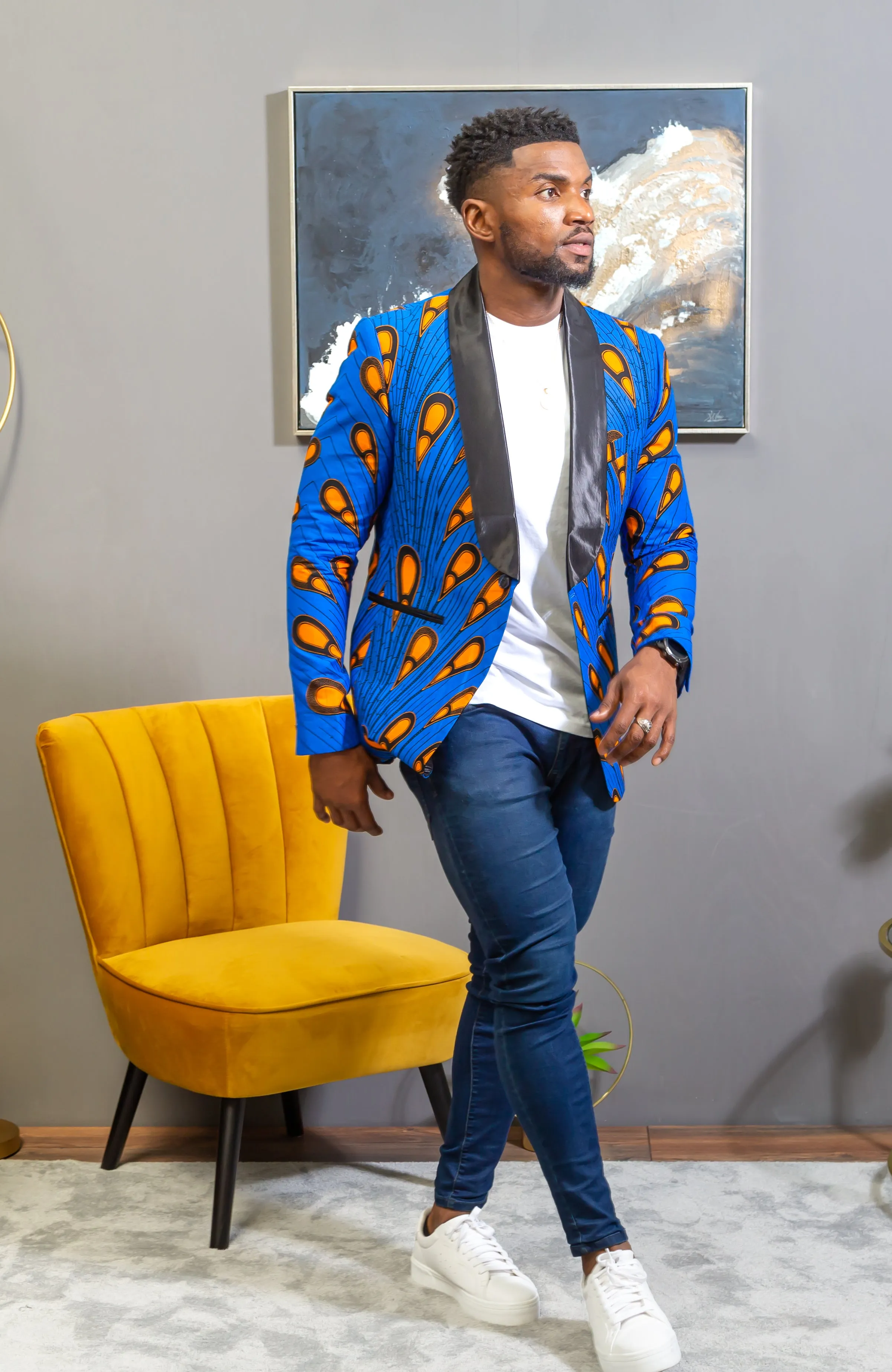 African Print Mens Dashiki Blazer - Modern Fit Shawl Collar Men's African Print Tuxedo for Guys - ELIJAH