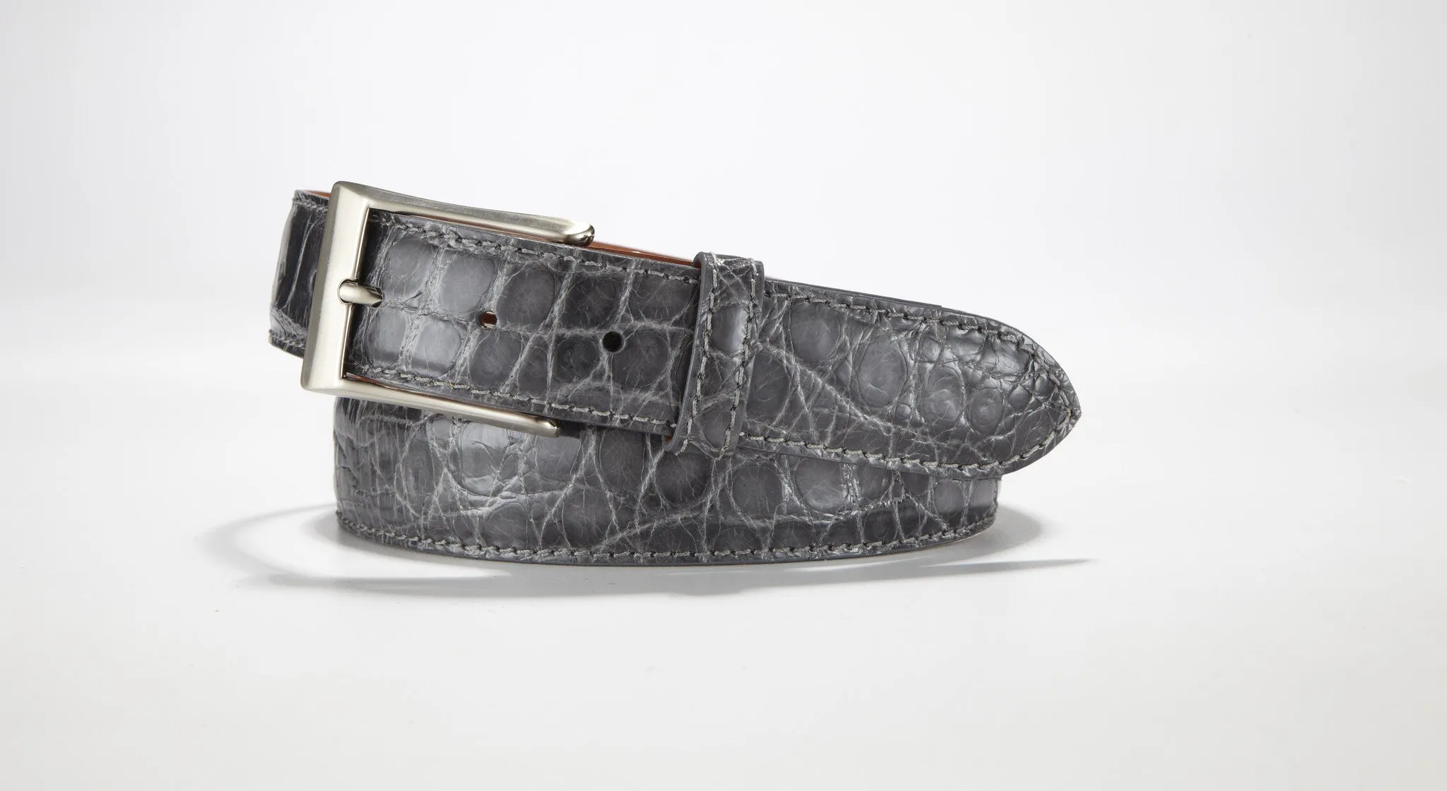 American Alligator Belt - Glossy 1 3/8" - 35mm (Grey)