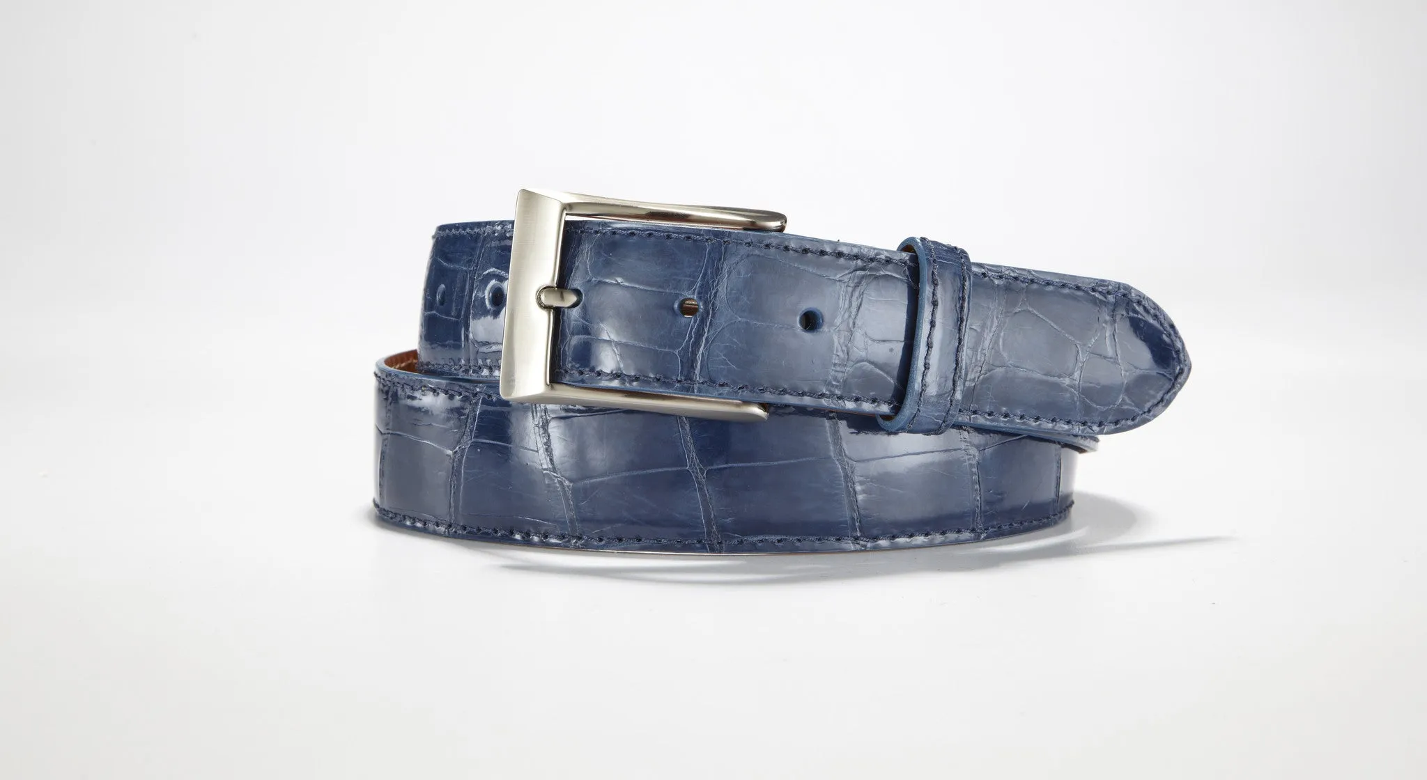 American Alligator Belt - Glossy 1 3/8" - 35mm (Navy Blue)