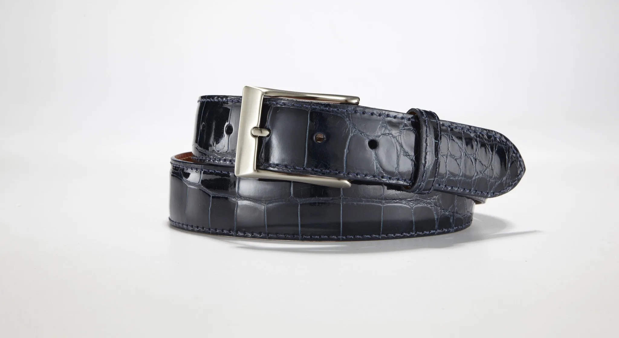 American Alligator Belt - Glossy 1 3/8" - 35mm (Navy Blue)