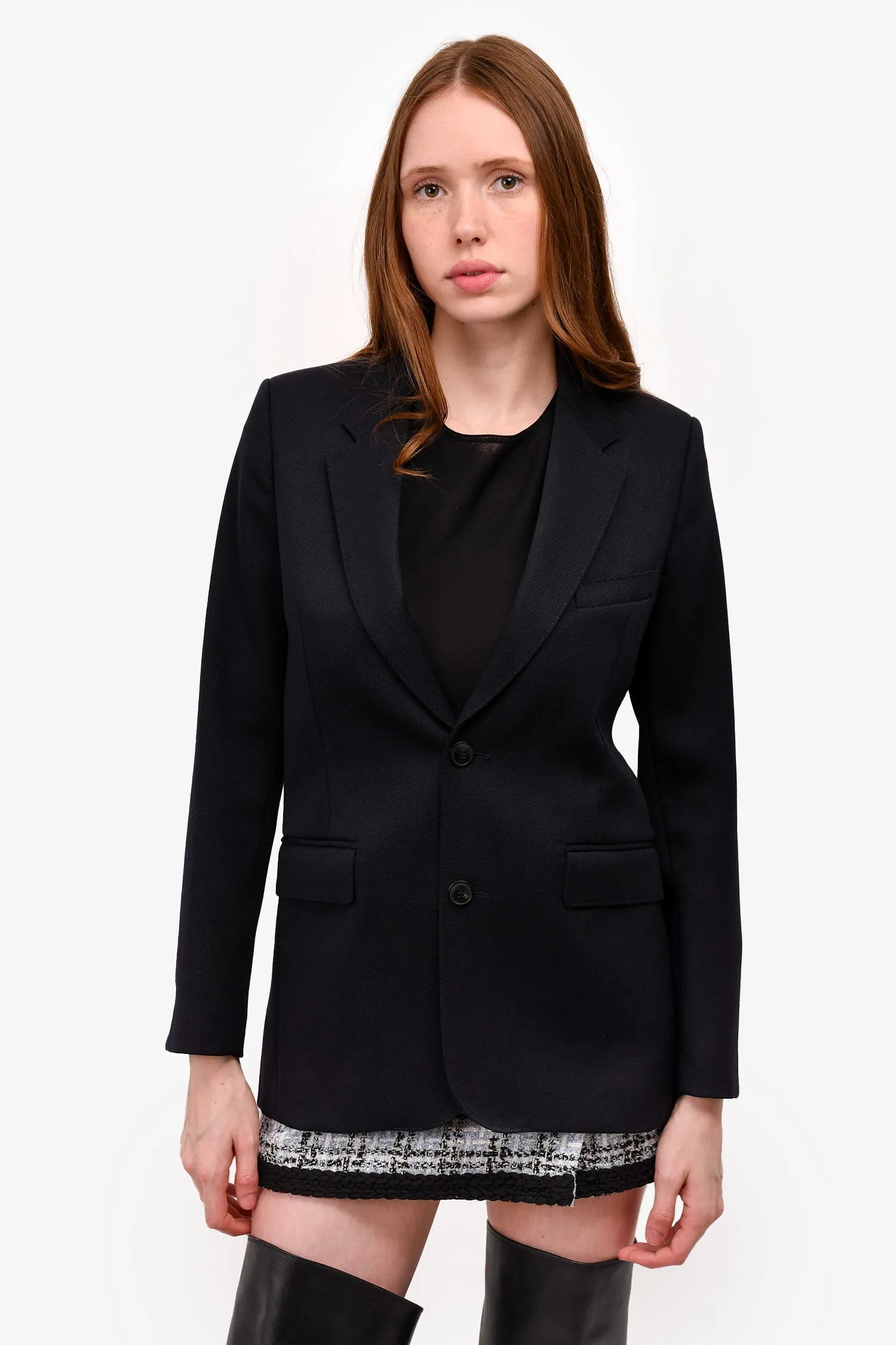 Ami Black Wool Blend Single Breasted Blazer Size 36