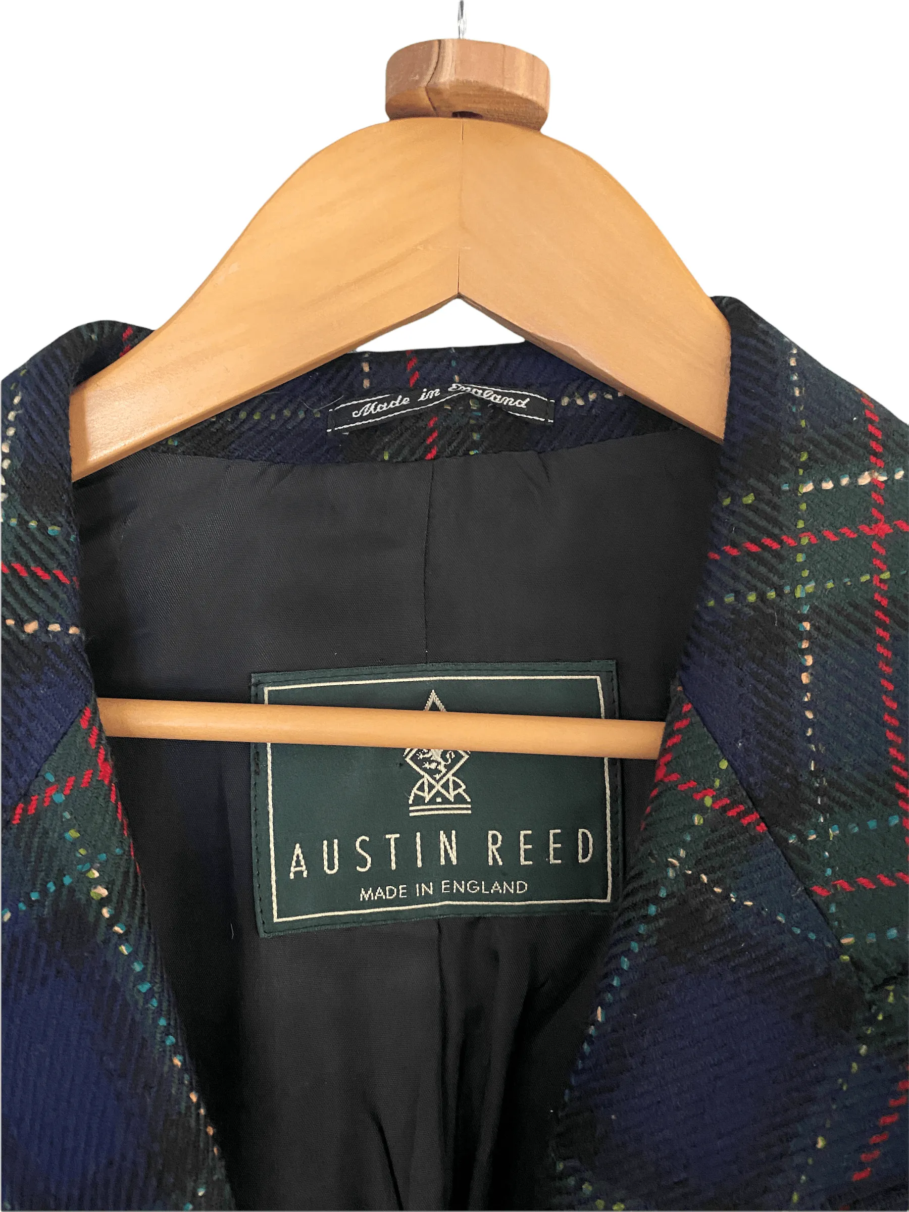 Austin Reed Blue and Green Tartan Double Breasted Jacket UK Size 12