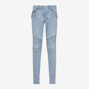 Balmain Skinny Light Blue Denim Biker Jeans