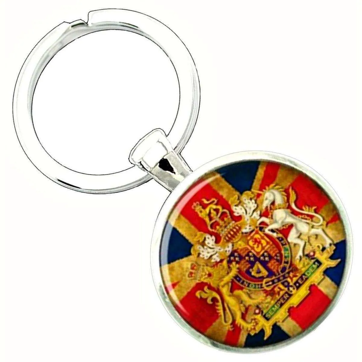 Bassin and Brown Vintage British Union Jack Flag Key Ring - Red/White/Blue