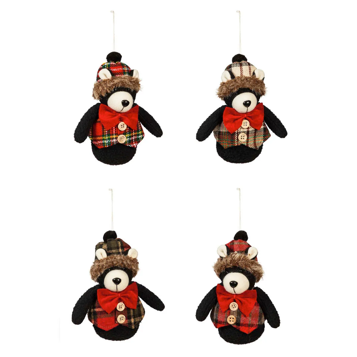 Black Bear in Vest Ornaments, Fabric