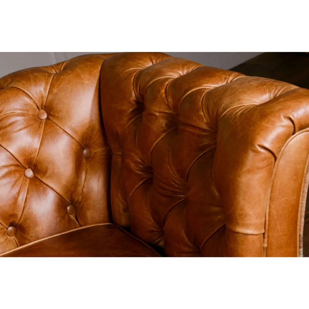 Brown Cerato Leather and Uist Night Harris Tweed Caesar Two Seater Chesterfield Sofa