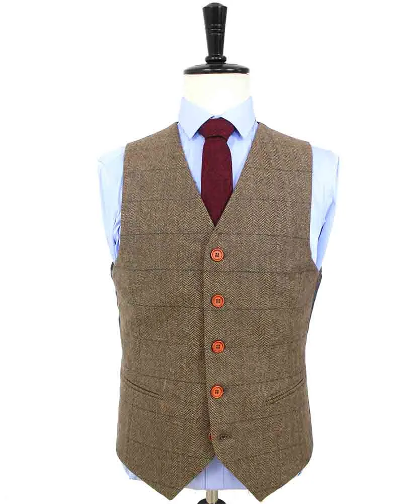 BROWN HERRINGBONE TWEED WAISTCOAT