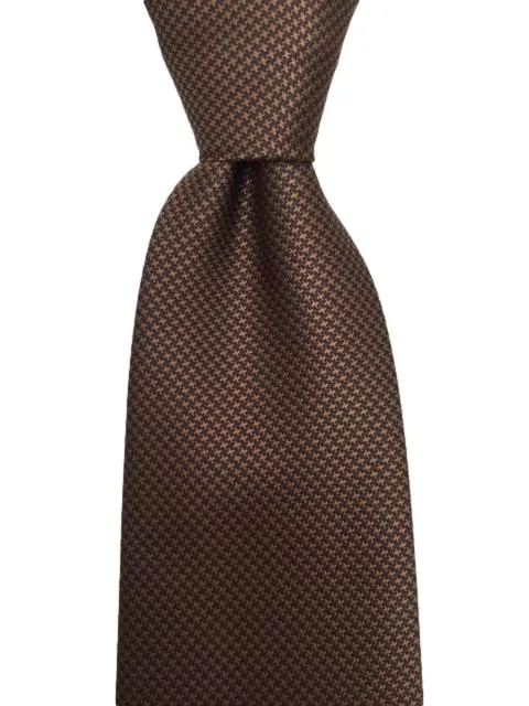 Brown Houndstooth Pattern Men's Extra Long Tie