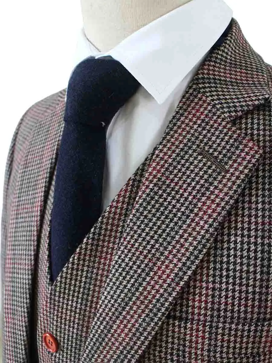 BROWN PINK HOUNDSTOOTH PLAID TWEED 3 PIECE SUIT