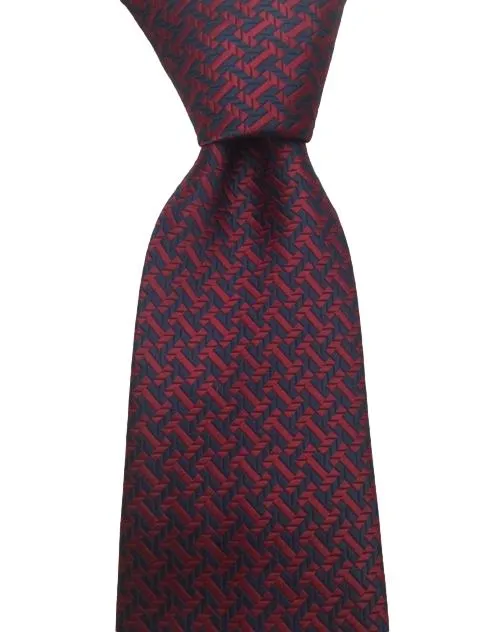 Burgundy & Navy Blue Geometric Tie