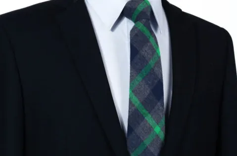 Charcoal Gray, Green & Black Cotton Tie