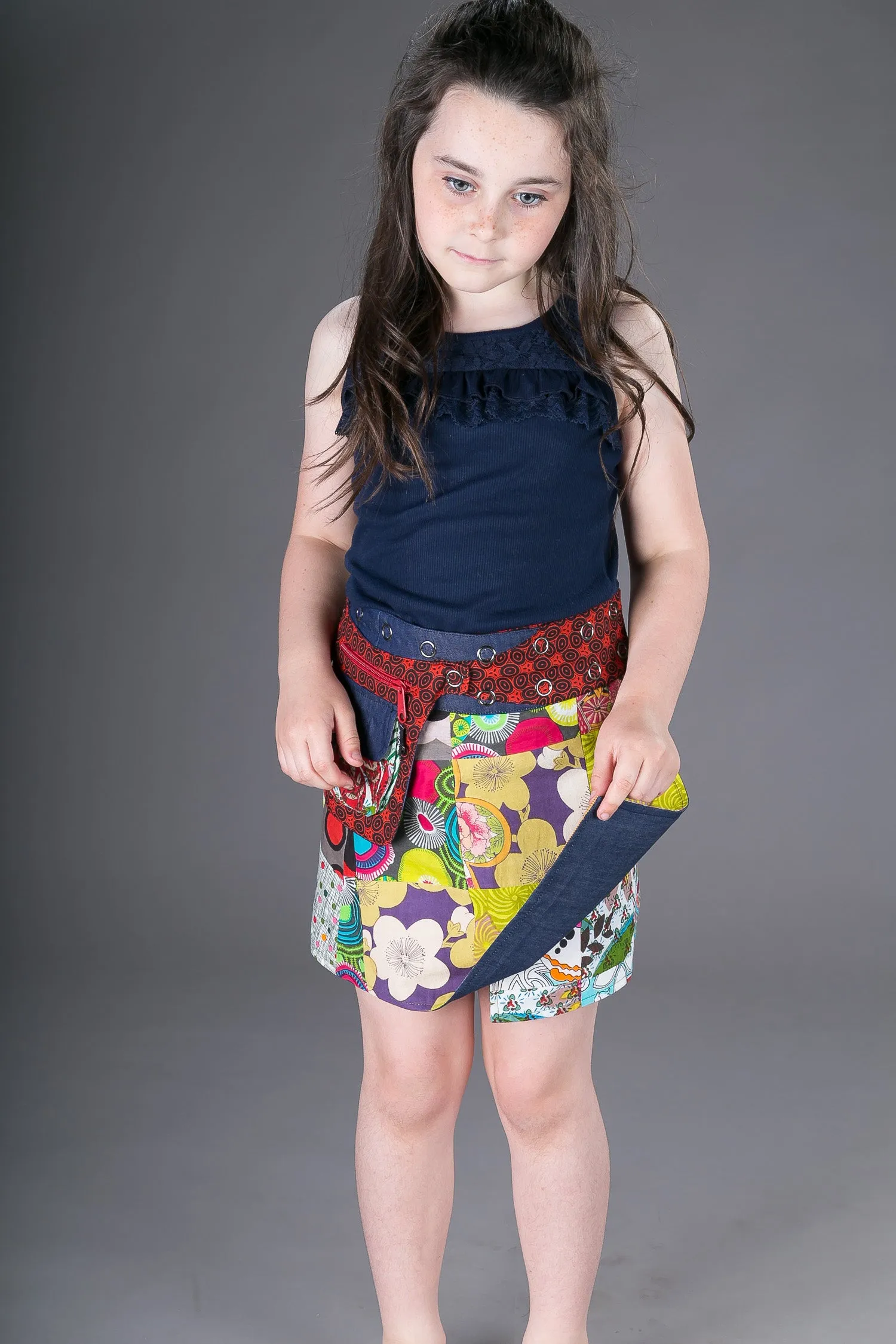 Childrens Reversible Cotton Denim Skirt Green