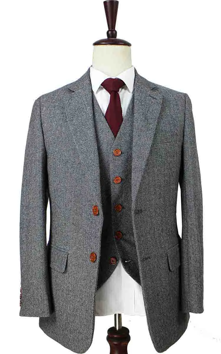 CLASSIC GREY HERRINGBONE TWEED 2 PIECE SUIT