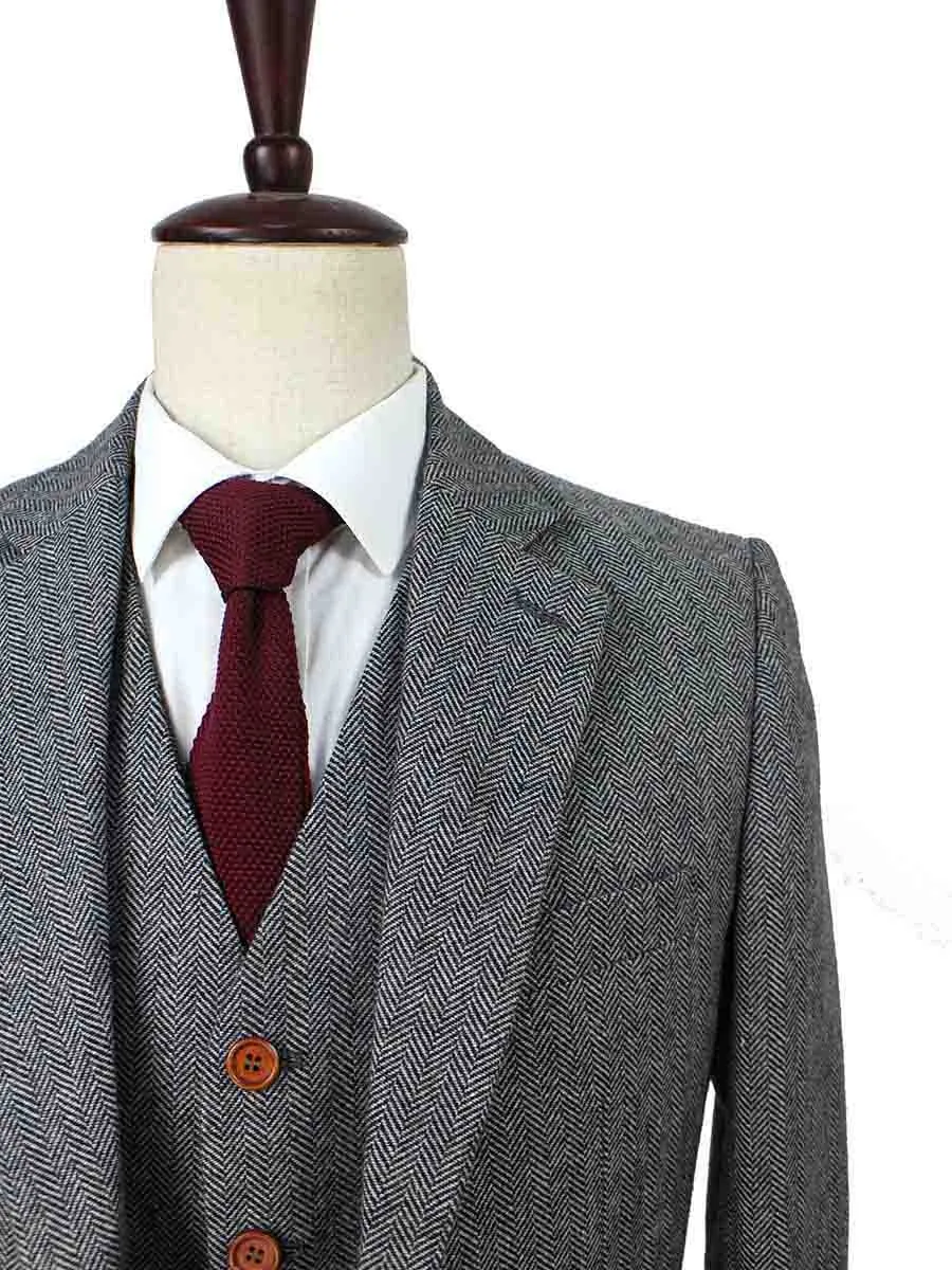 CLASSIC GREY HERRINGBONE TWEED 3 PIECE SUIT