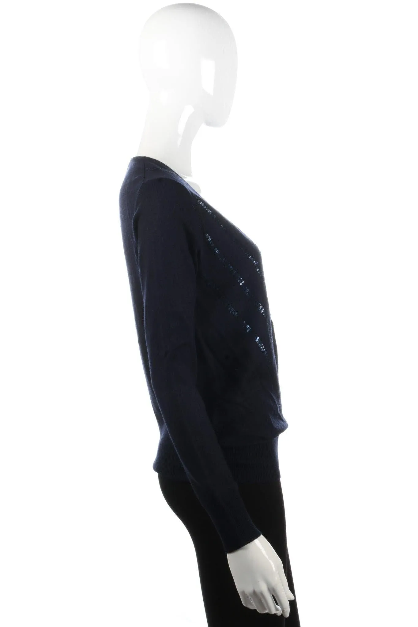 Cotswold Collections Silk and Cashmere Dark Blue Jumper with Sequins Size 8