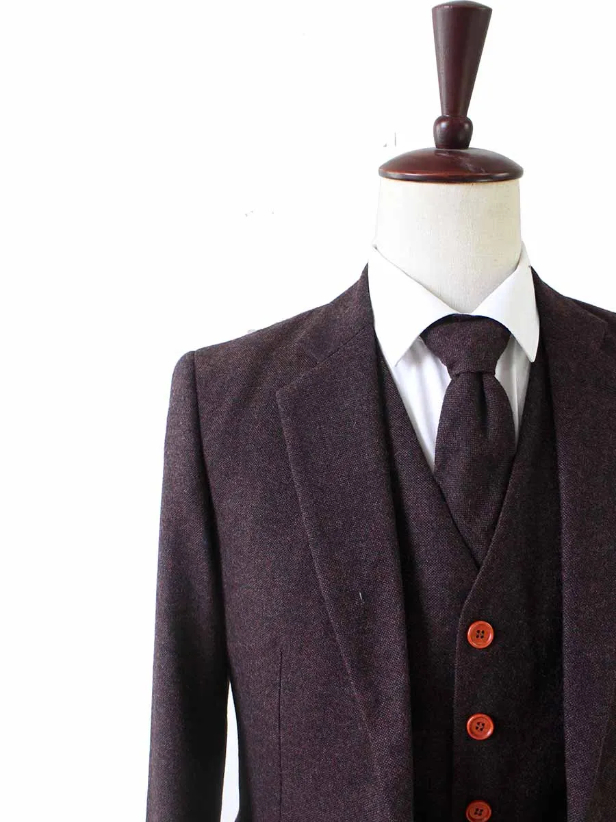 DARK BROWN BARLEYCORN TWEED 2 PIECE SUIT