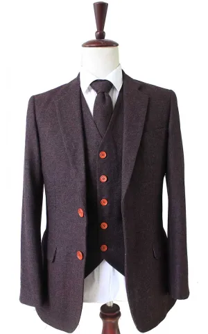 DARK BROWN BARLEYCORN TWEED 3 PIECE SUIT