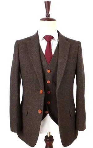 DARK BROWN HERRINGBONE TWEED 3 PIECE SUIT