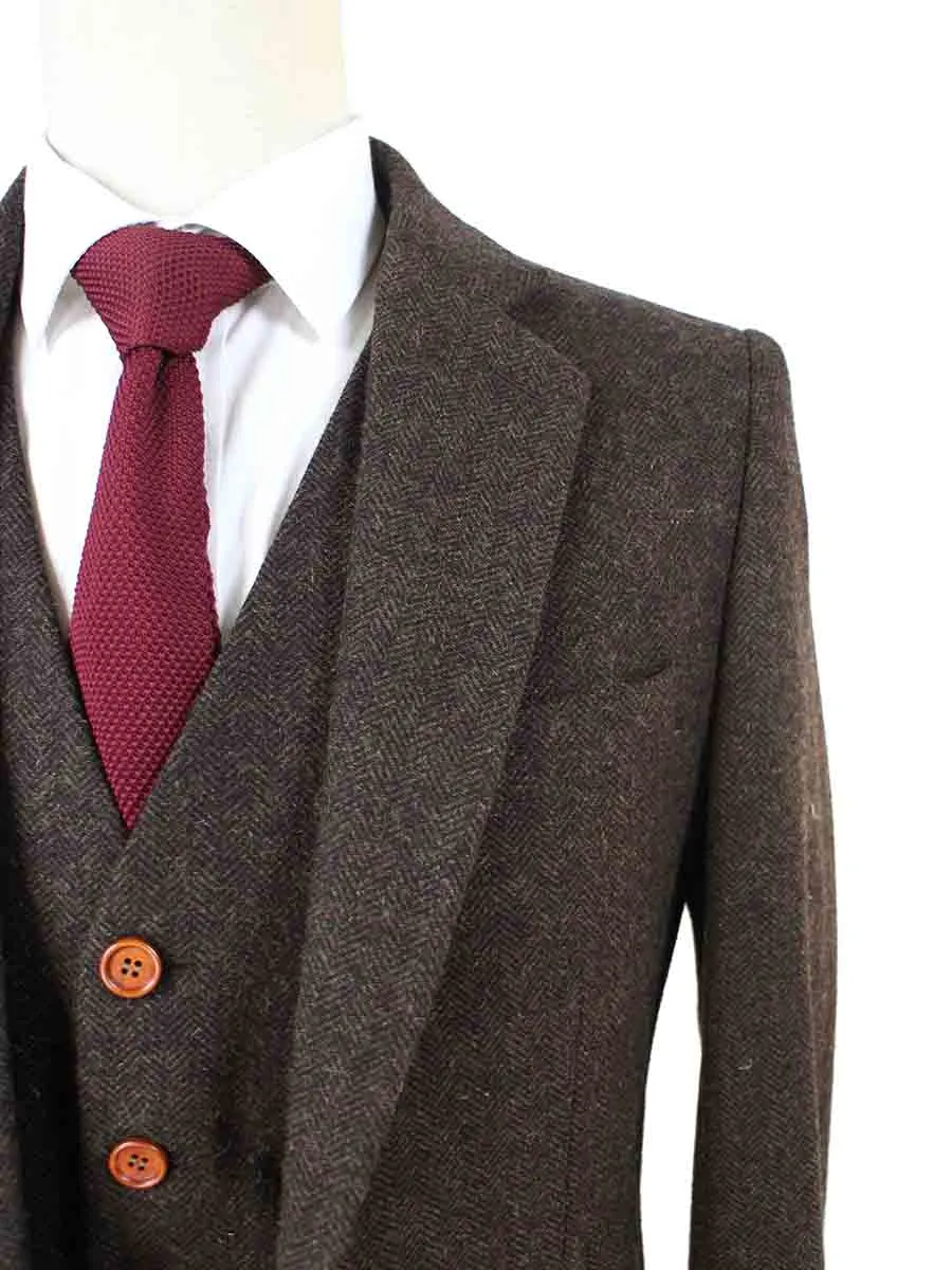 DARK BROWN HERRINGBONE TWEED 3 PIECE SUIT