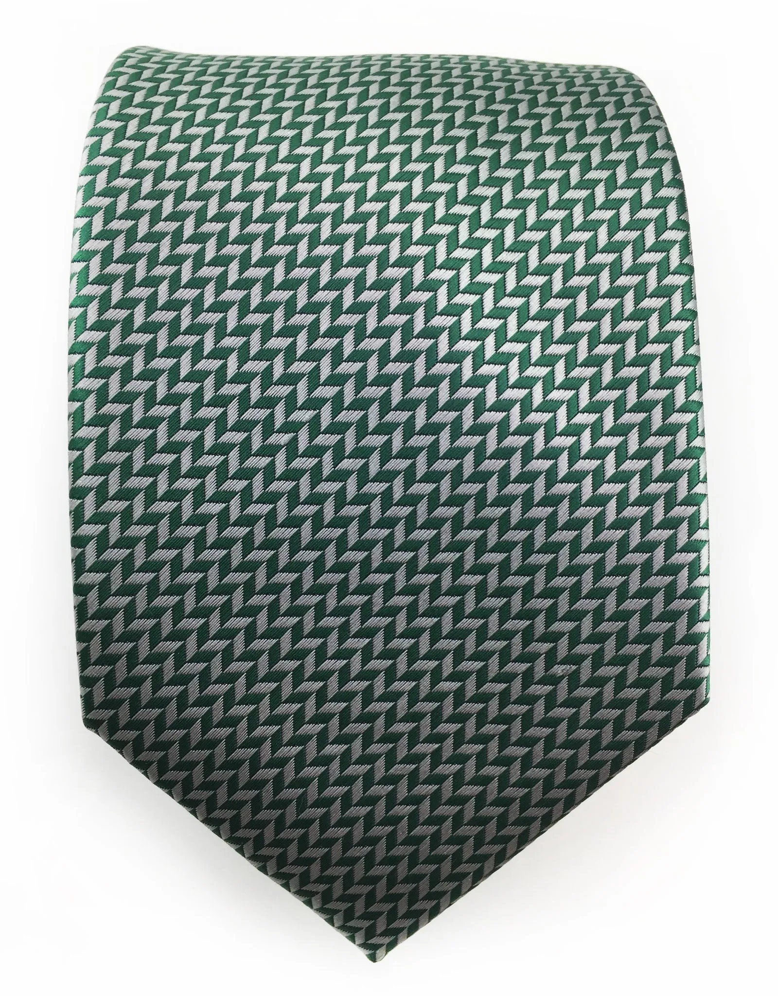 Dark Green & Silver Herringbone Tie