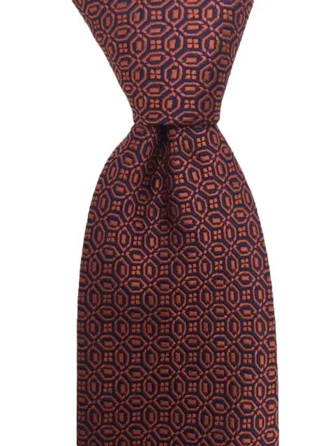 Dark Orange and Blue Geometric Men's Tie