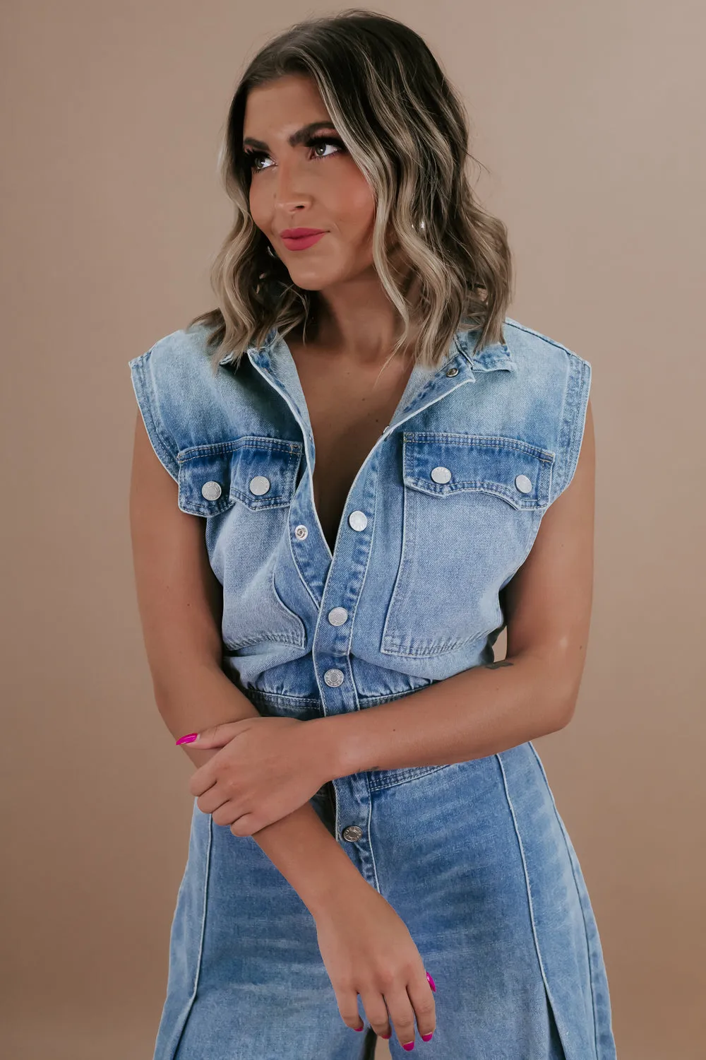 Doing The Most Denim Button Up Jumpsuit