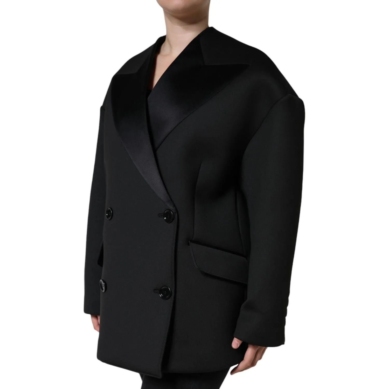 Dolce & Gabbana Black Polyester Double Breasted Coat Jacket