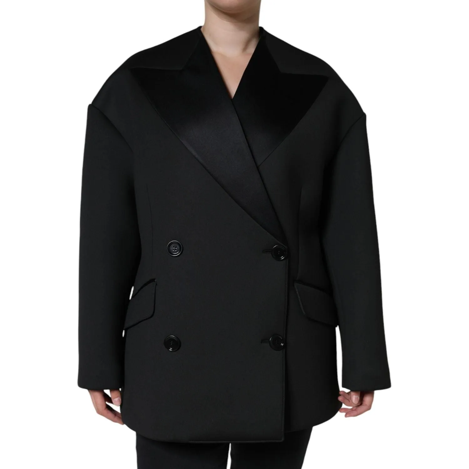 Dolce & Gabbana Black Polyester Double Breasted Coat Jacket