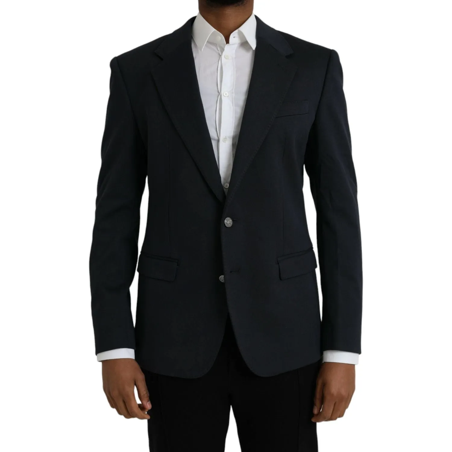 Dolce & Gabbana Dark Blue Cotton Single Breasted Coat Blazer