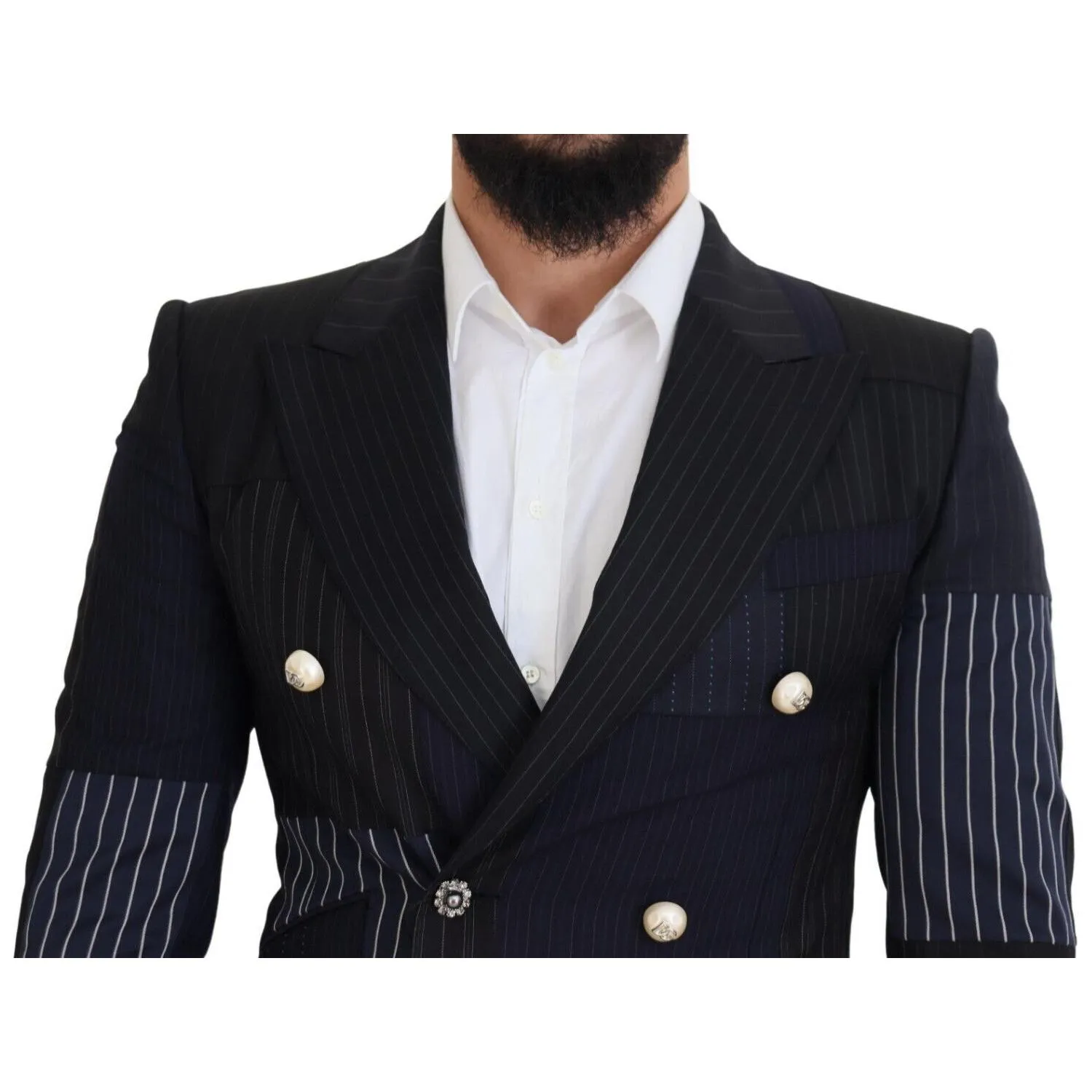 Dolce & Gabbana Elegant Navy Double Breasted Wool Blazer