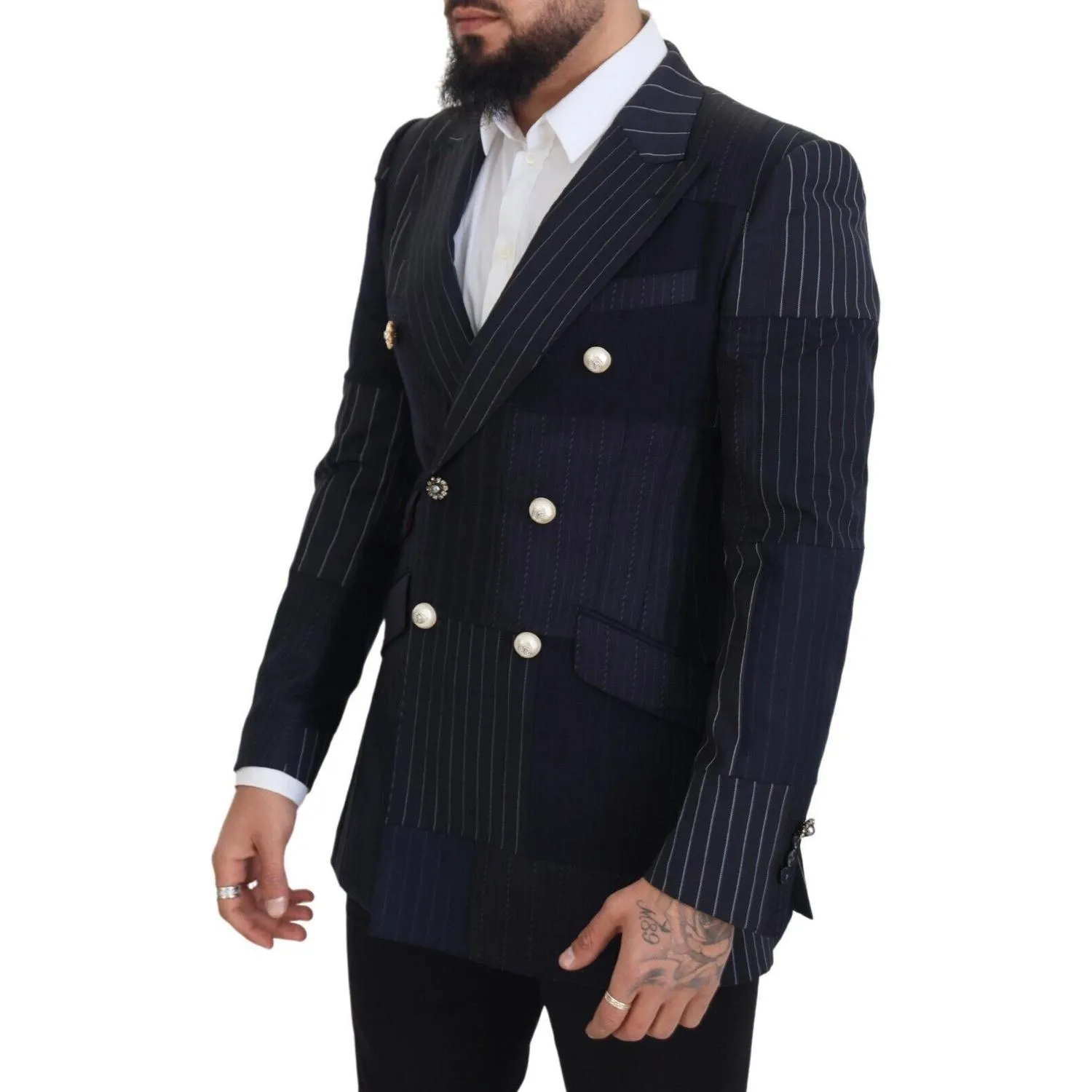 Dolce & Gabbana Navy Blue Double Breasted Slim Fit Blazer